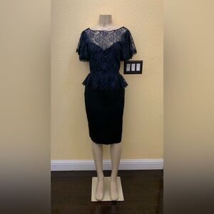 VTG Gunne Sax By Jessica McClintock Size 9 Midnight Blue/Black Floral Lace Dress